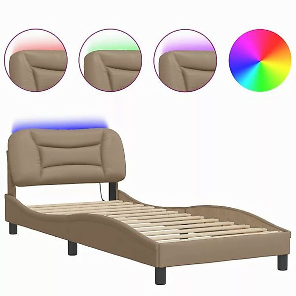 vidaXL Bett Bettgestell mit LED Cappuccino-Braun 90x200 cm Kunstleder günstig online kaufen