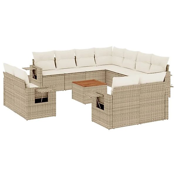 vidaXL 12-Tlg Garten-Sofagarnitur mit Kissen Beige Poly Rattan 3224826 günstig online kaufen