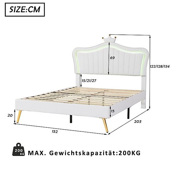 STILVORA Bett 140x200 Polsterbet mit Matratze,Jugendbett mit LED-Leuchten&L günstig online kaufen