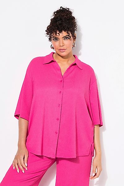 Ulla Popken Hemdbluse Bluse Struktur Hemdkragen günstig online kaufen
