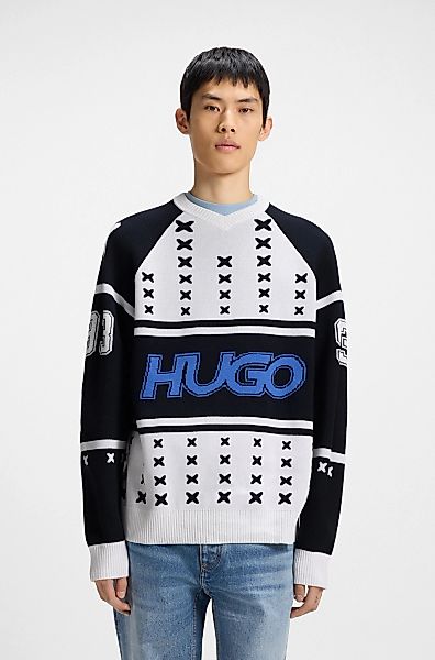 HUGO Blue V-Ausschnitt-Pullover "Shalock", mit aufwendiger Intarsie günstig online kaufen