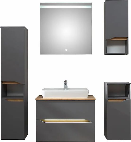Saphir Badmöbel-Set »Quickset 5-teilig, Keramik-Aufsatzbecken mit LED-Spieg günstig online kaufen