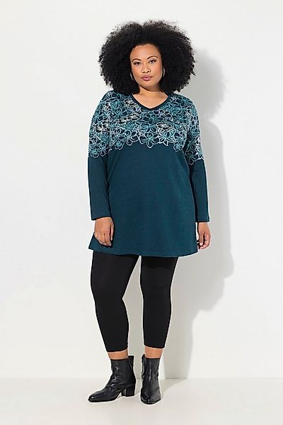 Ulla Popken Longshirt Longshirt Motivdruck A-Linie V-Ausschnitt Langarm günstig online kaufen