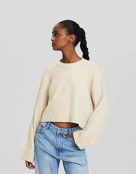 Bershka Cropped-Pullover Mit Rundausschnitt Damen Xs Sandfarbe günstig online kaufen