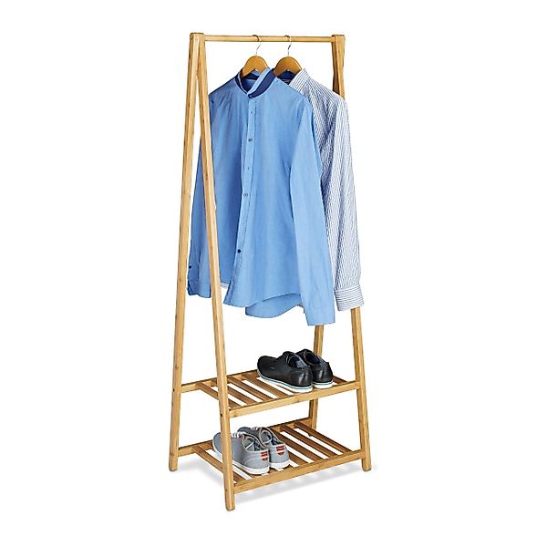 relaxdays Kleiderständer Bambus mit 2 Schuhablage günstig online kaufen