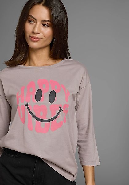 Laura Scott 3/4-Arm-Shirt, mit fröhlichem Frontprint & abgerundetem Saum günstig online kaufen