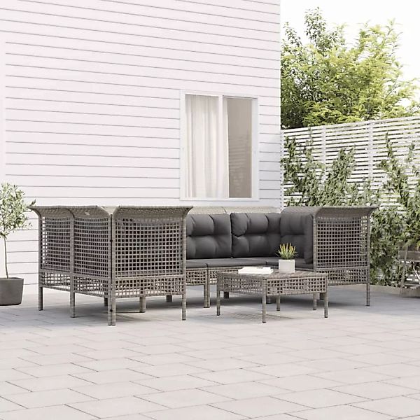 Vidaxl 7-tlg. Garten-lounge-set Mit Kissen Grau Poly Rattan günstig online kaufen