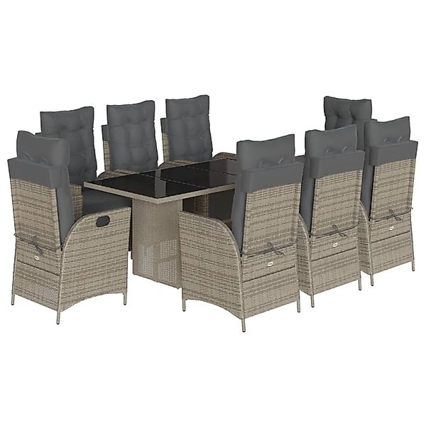 vidaXL 9-Tlg Garten-Essgruppe mit Kissen Grau Poly Rattan 3213357 günstig online kaufen