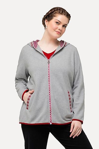 Ulla Popken Sweatjacke Trachten-Fleecejacke Kapuze Zierstickerei Langarm günstig online kaufen