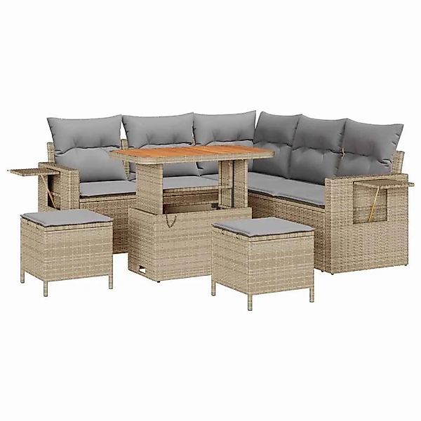 vidaXL Gartensofa-Set mit Kissen 9 Stk Beige und Hellgrau Poly-Rattan 33636 günstig online kaufen