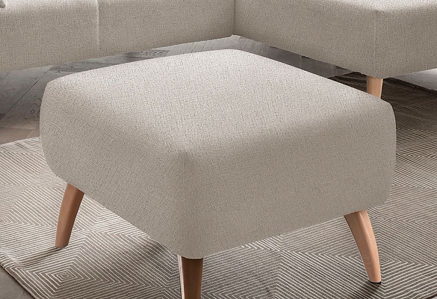 INOSIGN Polsterhocker "Colori", Holzfußfarbe wählbar, verschiedene Stoffe, günstig online kaufen