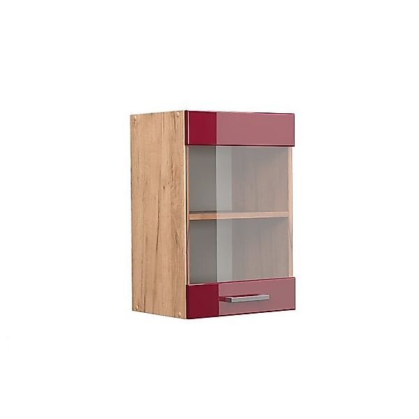 Vicco Küchenglasschrank R-Line Bordeaux Hochglanz/Goldkraft Eiche 40 cm günstig online kaufen