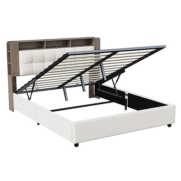 PXloue Doppelbett 160X200 in Cremefarben mit Stauraum Kopfteil &LED Cremefa günstig online kaufen