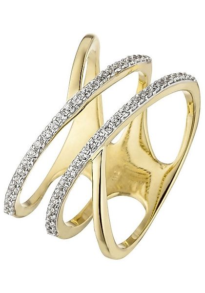 JOBO Goldring, breit mehrreihig 375 Gold mit 52 Zirkonia günstig online kaufen