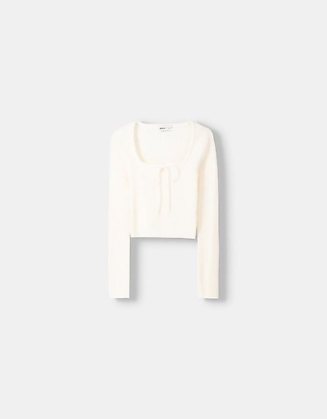 Bershka Pullover Mit Kastenausschnitt Und Schleife Damen M Weiss günstig online kaufen