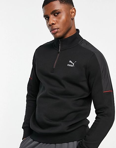 PUMA – CLSX – Sweatshirt in Schwarz und Rot mit kurzem Reißverschluss günstig online kaufen