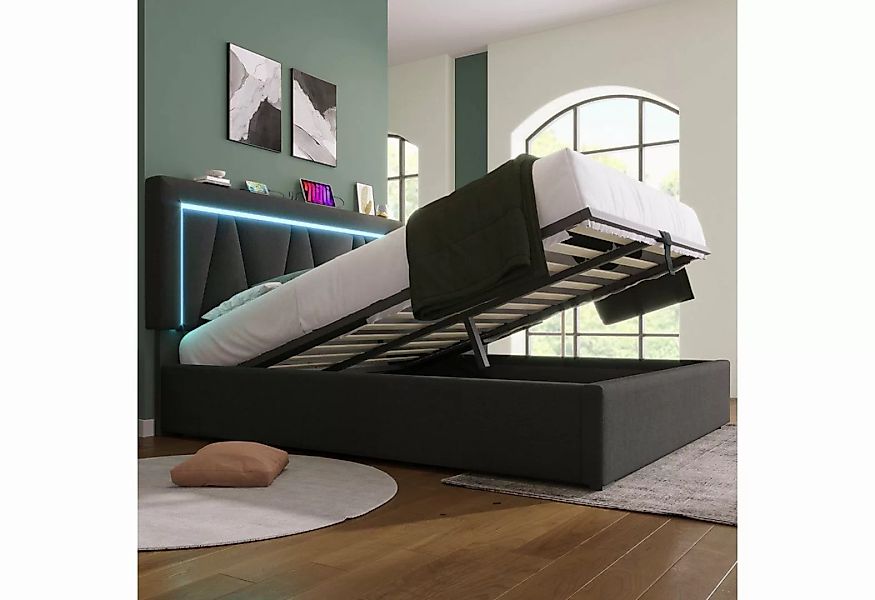OKWISH Polsterbett Doppelbett (140 x 200 cm Inklusive-Matratze), LED Doppel günstig online kaufen