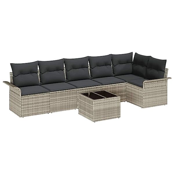 vidaXL Garten-Sofa-Set mit Kissen 7-Tlg Hellgrau Poly Rattan 3345392 günstig online kaufen