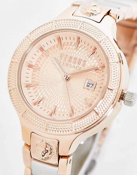 Versus Versace – Silberfarbene Armbanduhr mit Zifferblatt in Rosé-Weiß günstig online kaufen