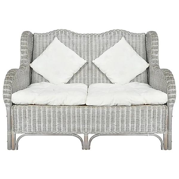 vidaXL Sofa, 2-Sitzer-Sofa Grau Natürliches Rattan und Leinen günstig online kaufen