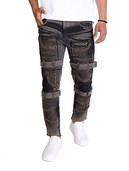 KINGZ Slim-fit-Jeans Herren Designer Patchworkjeans mit Nieten günstig online kaufen
