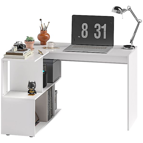 HOMCOM Eckschreibtisch mit 4 Regalen, Eckcomputer-Schreibtisch aus Holz, Ga günstig online kaufen