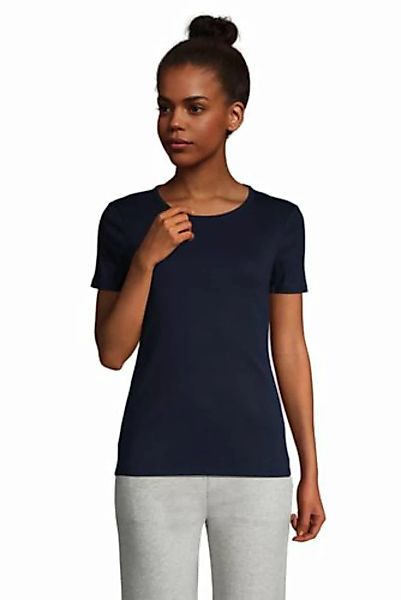 Kurzarm-Rippshirt mit Rundhalsausschnitt, Damen, Größe: XS Normal, Blau, Ba günstig online kaufen