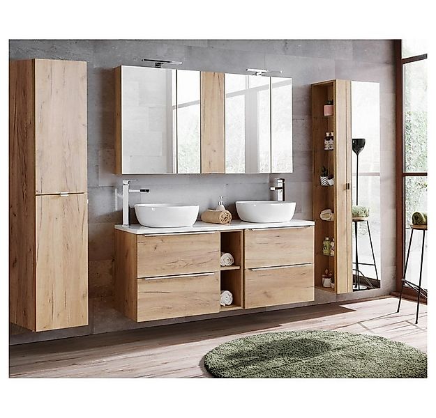 Lomadox Badmöbel-Set TOSKANA-56, (Spar-Set, 4-St), Doppelwaschtisch 2 Wasch günstig online kaufen