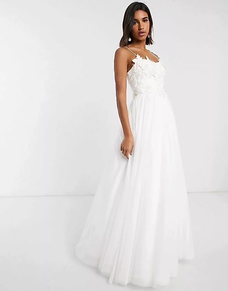 ASOS EDITION – Hochzeitskleid mit 3D-Stickerei am Oberteil-Weiß günstig online kaufen