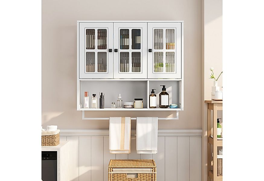 REDOM Hängeschrank 3-türiger Hängeschrank aus MDF mit Glastür & Handtuchhal günstig online kaufen