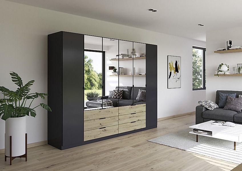 freiraum Drehtürenschrank Davoa in grau metallic / Eiche Artisan / Spiegel günstig online kaufen