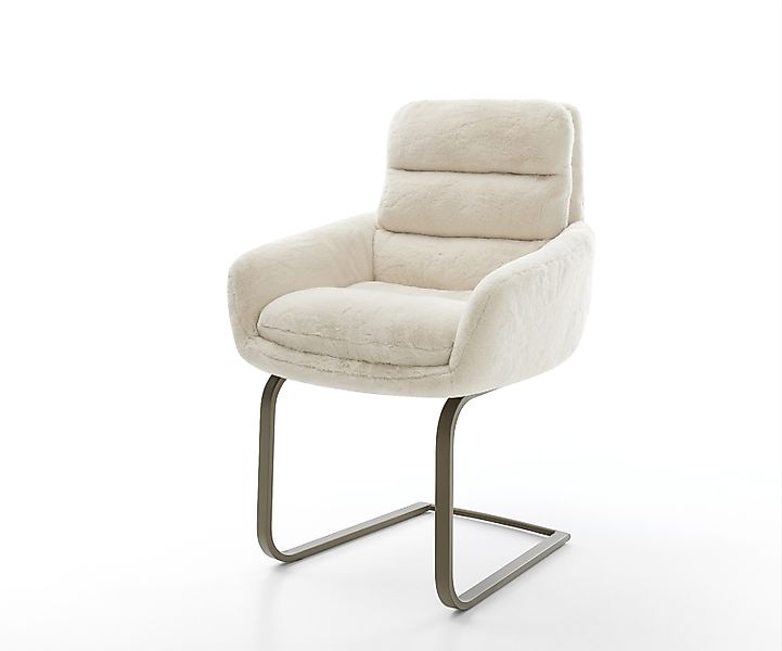 Freischwinger Abelia-Flex mit Armlehnen Plüsch Creme-Weiß Freischwinger fla günstig online kaufen