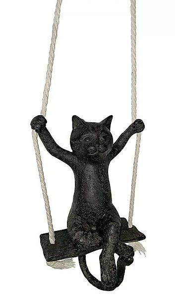 Figur Katze auf Schaukel Katzenfigur Dekofigur Skulptur Statue Schwarz 20cm günstig online kaufen