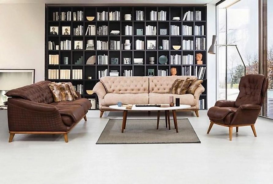 JVmoebel Chesterfield-Sofa Dreisitzer Couch Polster Möbel Braune Couchen So günstig online kaufen