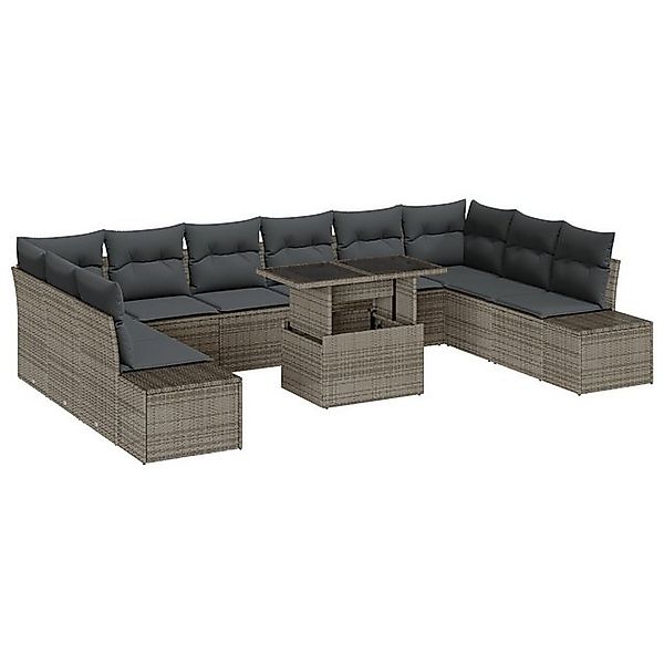 vidaXL Loungesofa 11-teiliges Garten-Sofa-Set mit Kissen Grau Poly Rattan, günstig online kaufen