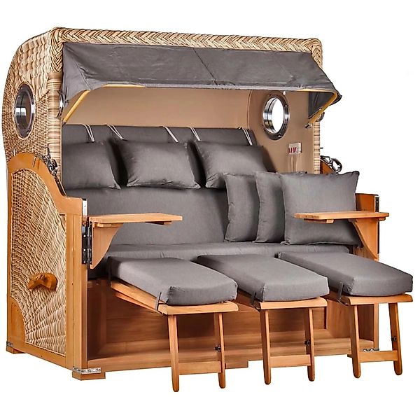 Strandkorb Westerland XXL Teak Bullauge PE shell Dessin 551 günstig online kaufen