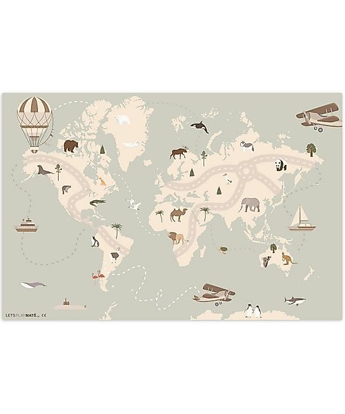 LetsPlaymats Spielmatte Weltkarte - Tiere - Flugzeug - Kind - Heißluftballo günstig online kaufen