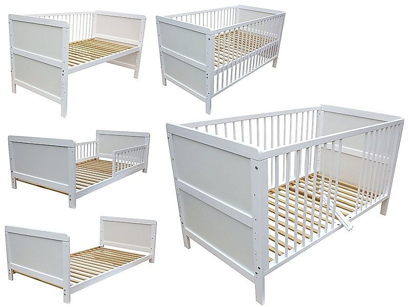 Micoland Kinderbett Kinderbett Juniorbett Beistellbett 140x70 cm 3in1 weiß günstig online kaufen