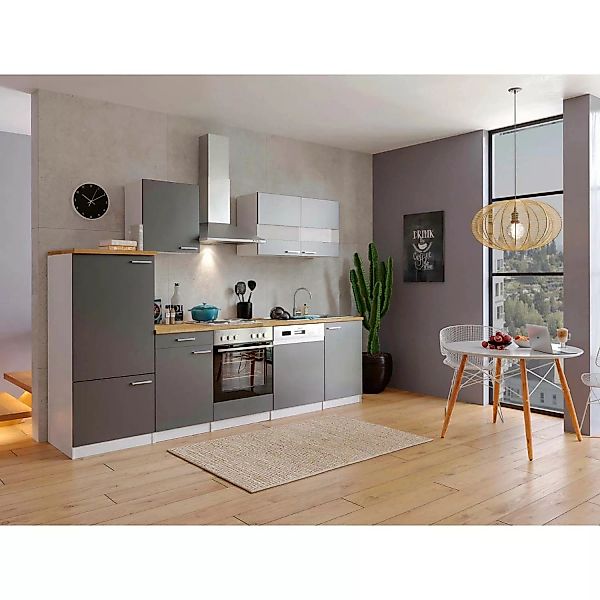 Respekta Küchenzeile ohne E-Geräte LBKB280WG 280 cm Grau-Weiß Glänzend günstig online kaufen