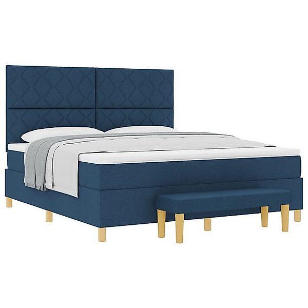 vidaXL Bett Boxspringbett mit Matratze & Bank Blau 180x200 cm Stoff (2-tlg) günstig online kaufen