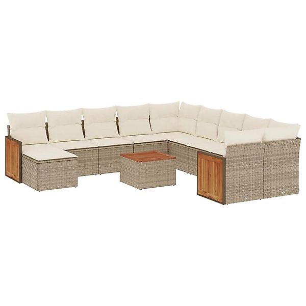 vidaXL 12-Tlg Garten-Sofagarnitur mit Kissen Beige Poly Rattan 3260658 günstig online kaufen