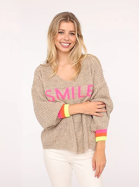 Zwillingsherz Strickpullover ""Smile"", mit fröhlichem Aufdruck günstig online kaufen