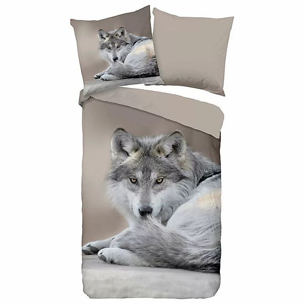 Bettwäsche Wolf taupe Polyester B/L: ca. 135x200 cm günstig online kaufen