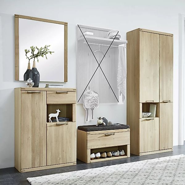 Garderoben Set aus Eiche 4-teilig teil-massiv Nr.80-S Bianco günstig online kaufen
