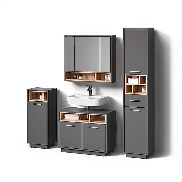 Livinity® Badmöbel-Set Temo, Anthrazit/Sonoma, 4 Teile günstig online kaufen