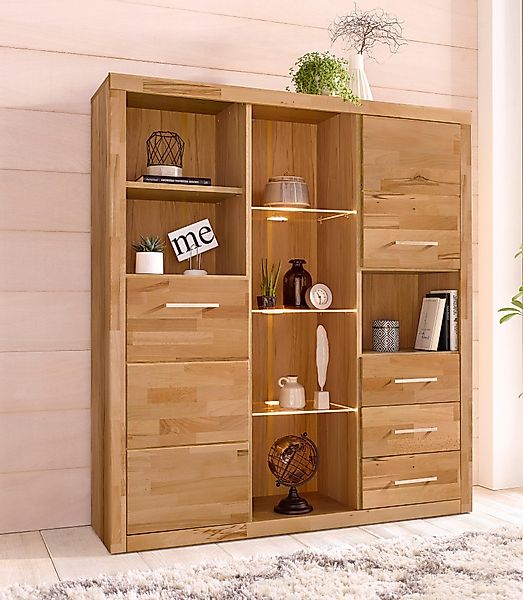 Home affaire Highboard "Ribe,130cm breit145cm hoch,Fronten Massivholz,12 Fä günstig online kaufen