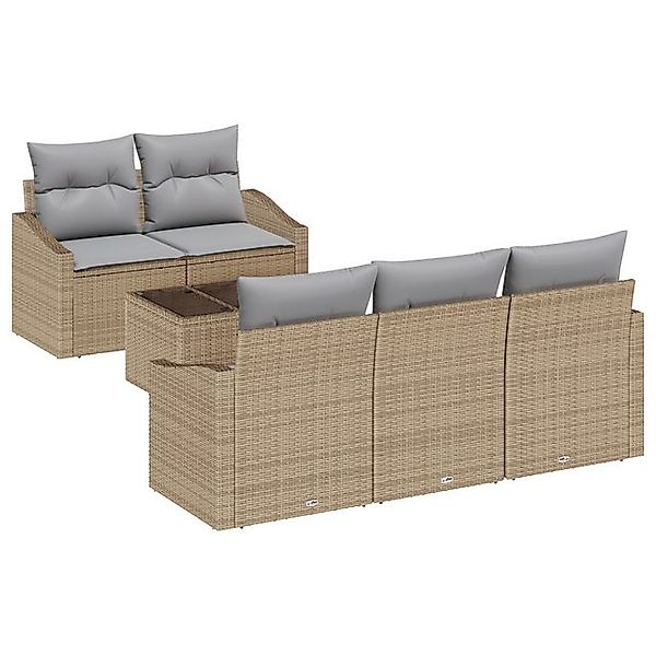 vidaXL Loungesofa 6-teiliges Garten Sofa Set mit Kissen Beige Poly Rattan, günstig online kaufen