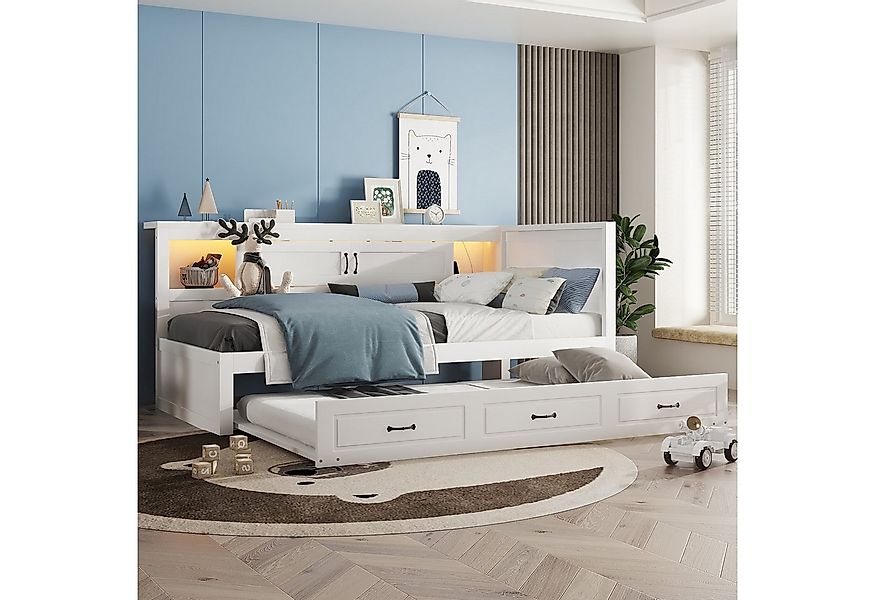 Merax Daybett 90x200cm mit Ausziehbett 90x190cm, Schlafsofa Tagesbett mit L günstig online kaufen