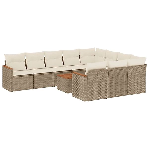 vidaXL 11-Tlg Garten-Sofagarnitur mit Kissen Beige Poly Rattan 3258747 günstig online kaufen
