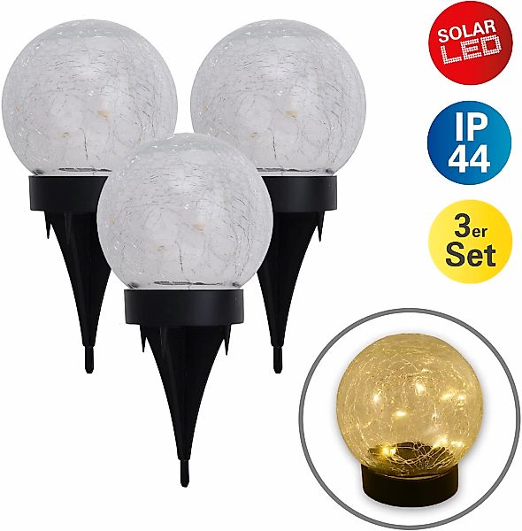 näve LED Solarleuchte "Crackle" 3 Stk. Warmweiß 3er Set, klar/schwarz, als günstig online kaufen